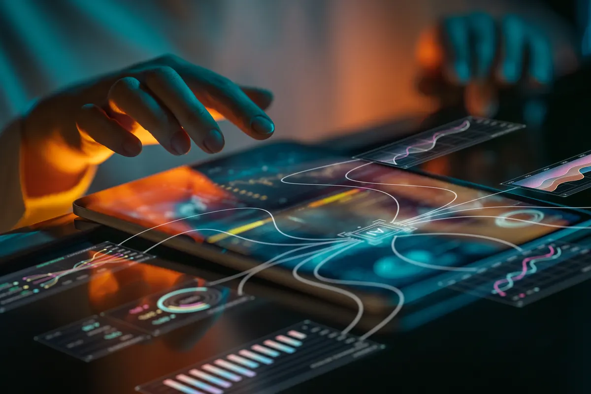 Una mano toca una pantalla táctil con datos