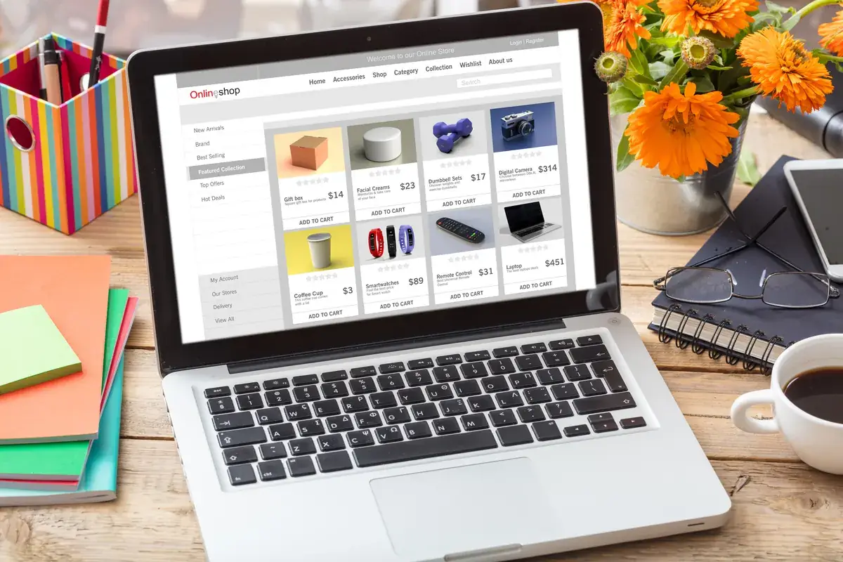 Laptop showing an online shop